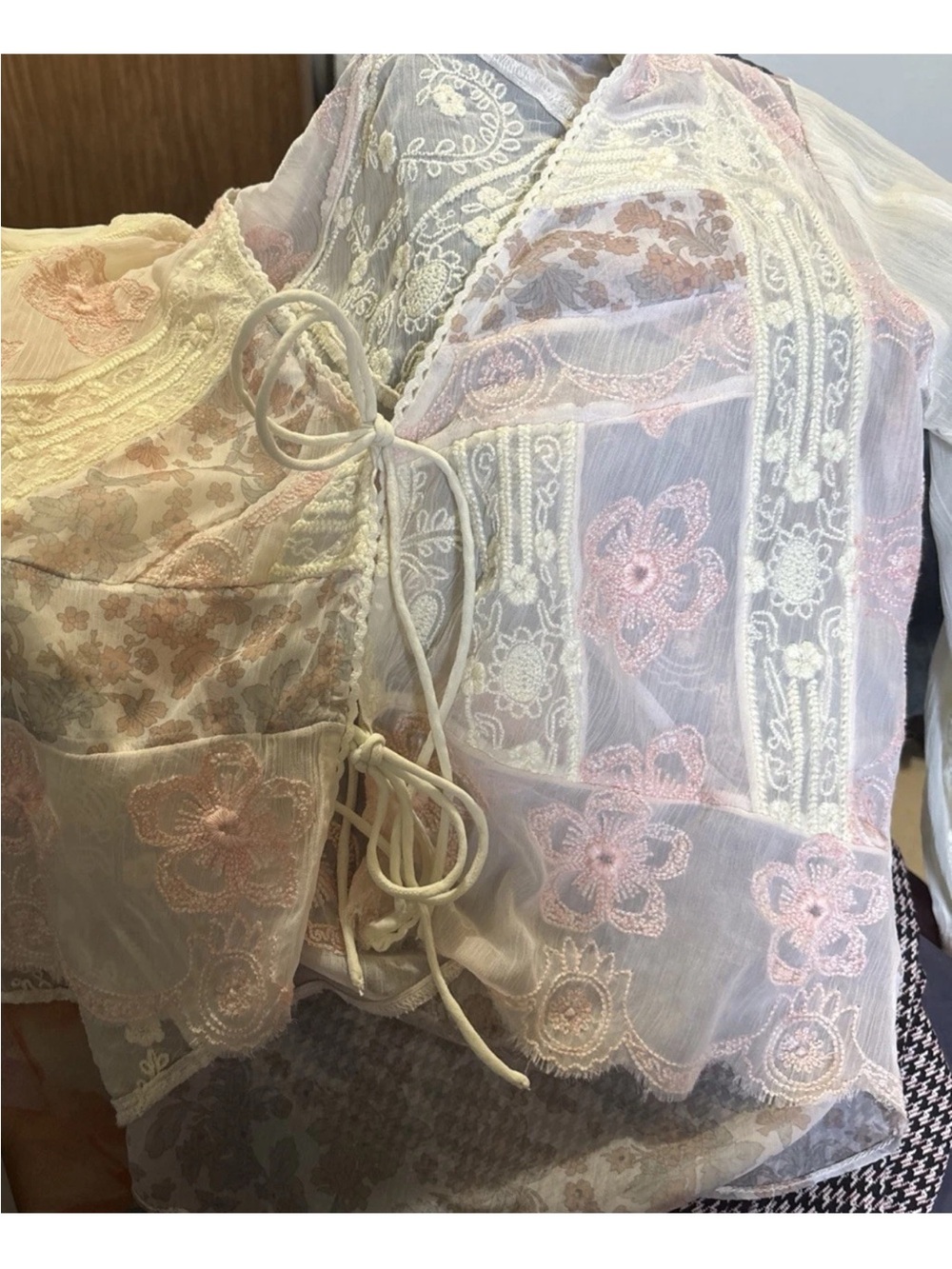 Free People Ivory Sheer Embroidered Lace Top - Picture 3 of 6